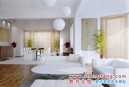 白色的主色調(diào)，搭配木質(zhì)地板以及墻體的自然感，令整體空間充滿了清爽宜人的感覺(jué)。三盞高低不齊的吊燈，圓形的外觀，則為空間帶來(lái)了優(yōu)雅時(shí)尚的元素。