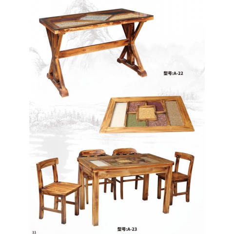 勝芳原生態(tài)火燒木家具批發(fā) 主題酒店桌椅 實木餐桌餐椅批發(fā) 桌面 戶外實木餐桌椅 原生態(tài)酒店家具 酒店家具和合家具