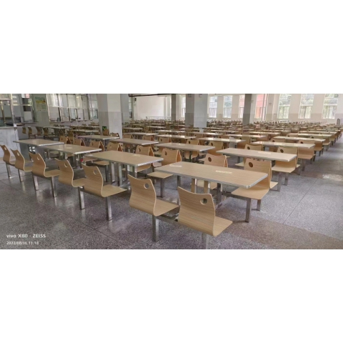 勝芳快餐桌椅 學校餐廳 鋼木餐桌椅 連體桌椅  食堂餐桌 飯店餐桌 企業(yè)單位餐廳 鋼木家具 酒店家具 餐廳家具 中慶德家具