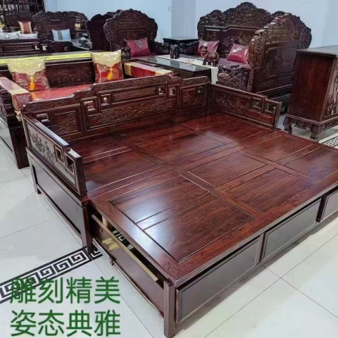 香河實木大床 羅漢床 老榆木羅漢床 廣東生產(chǎn)香河倉庫現(xiàn)貨直發(fā) 香河潤澤家具